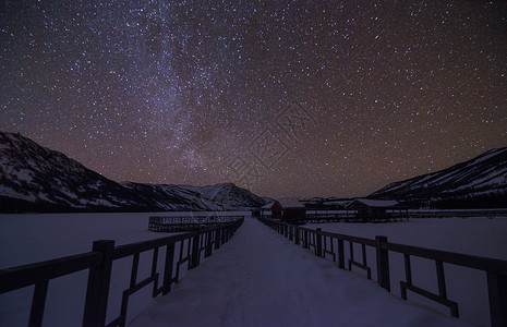 冬季旅游广告喀纳斯星空银河背景