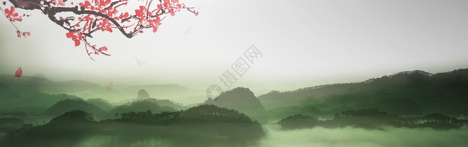 中国茶叶素材山水banner设计图片