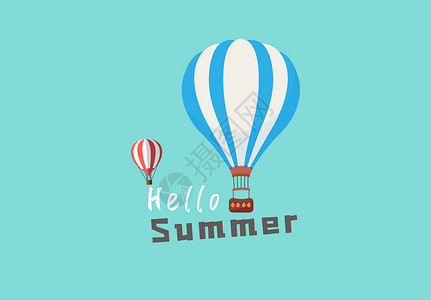 简约蓝色热气球夏天设计图片