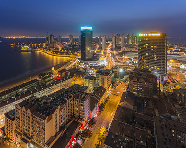 山东科技沿海城市夜景背景