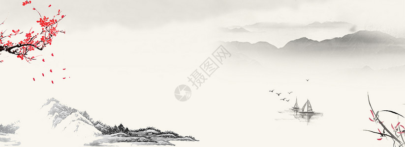 小写意山水背景图中国风banner设计图片