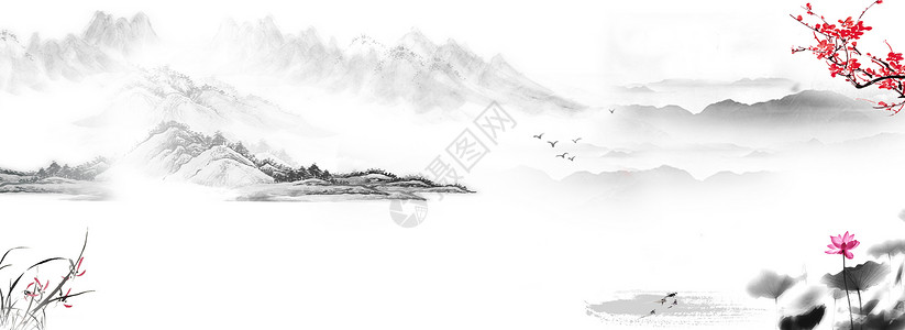 羊草山中国风山水水墨画壁纸设计图片