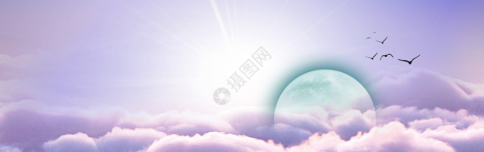 太阳月亮月亮云层banner设计图片