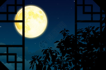 京东banner设计创意设计-窗前明月剪影图背景