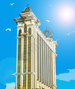 手绘塔转手绘-澳门风情建筑背景