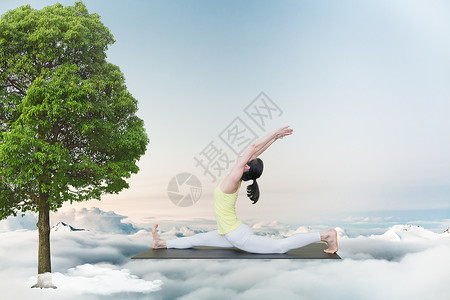 女人和叶子空中瑜伽设计图片