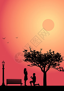 爱情树壁纸剪影-夕阳下的求爱背景