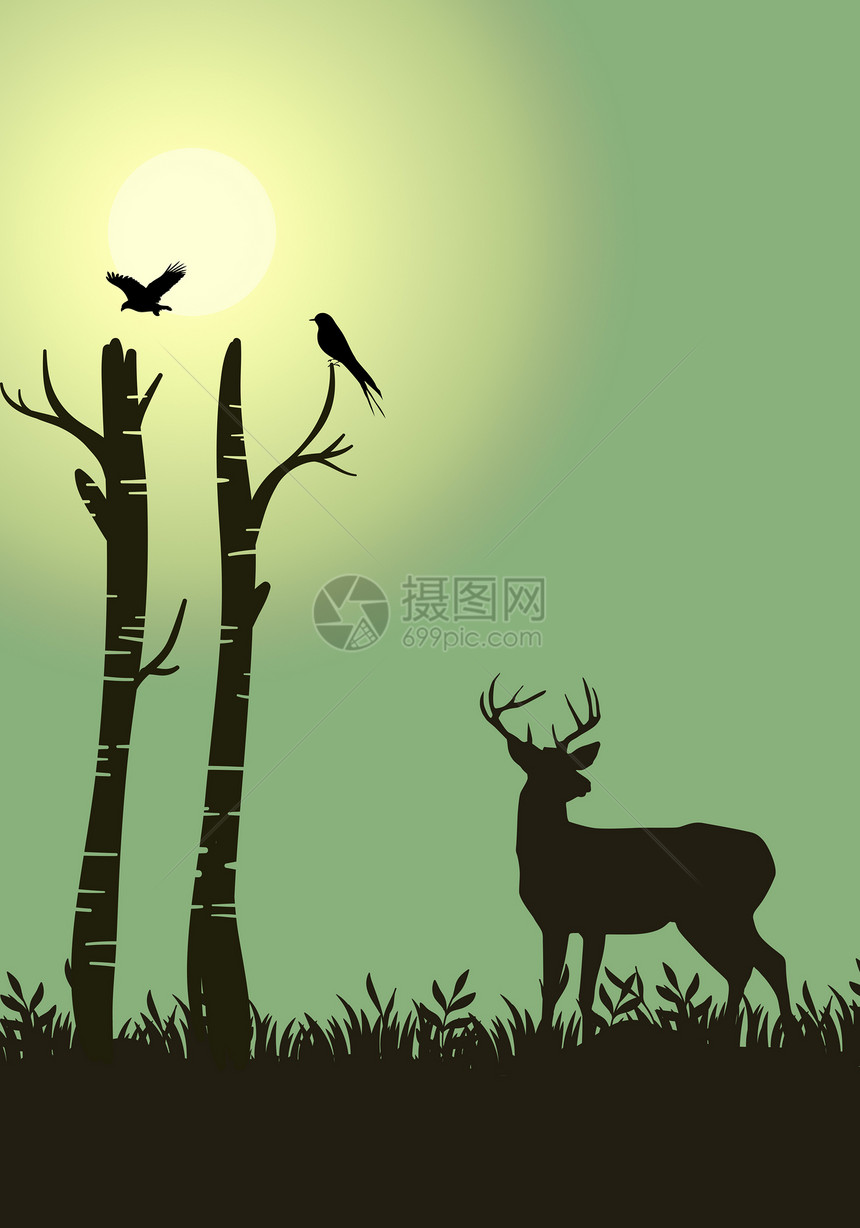 剪影-鹿与大自然图片