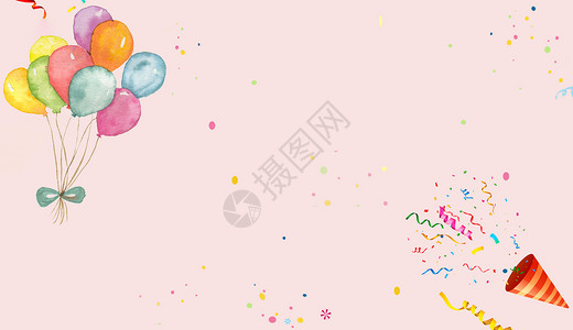 黄色彩带薄纱粉色气球背景设计图片