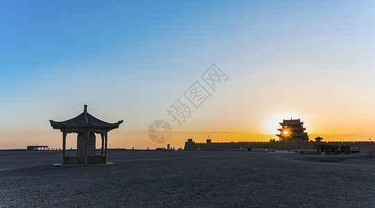 蓝色古风背景雄关背景