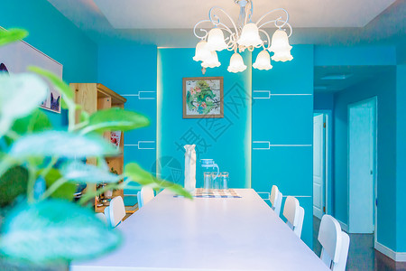 蓝色简约餐厅室内设计背景图片