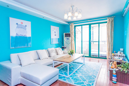 蓝色简约客厅室内设计高清图片