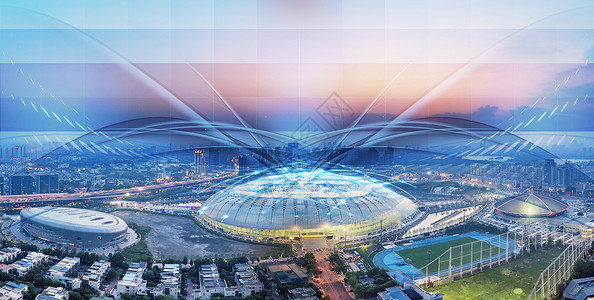 足球场全景城市科技信息联系设计图片