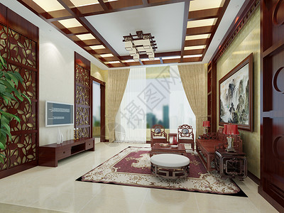 新中式客厅效果图图片