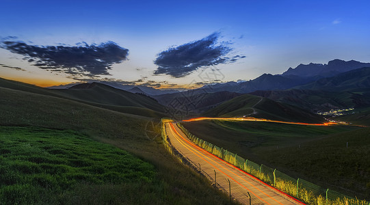 星空光路素材草原公路夜景背景