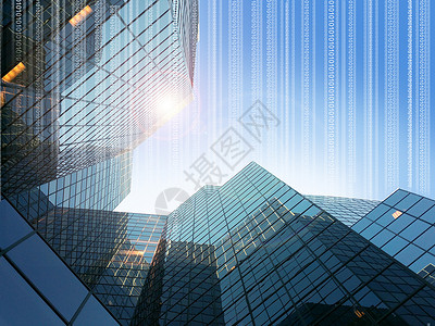 摄影城市商务大厦和二进制代码设计图片