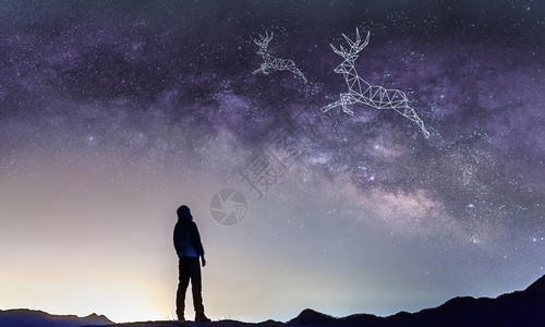 抬头的天空抬头仰望星空中鹿的人设计图片