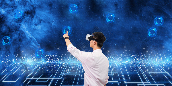 蓝色外套的男人虚拟世界中的科技设计图片