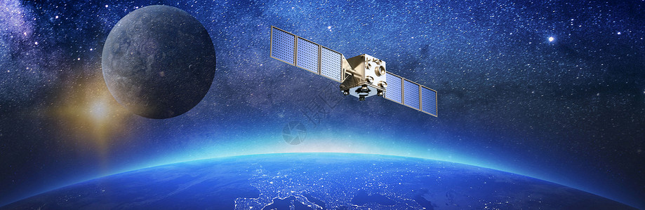 科技卫星蓝色宇宙飞船高清图片