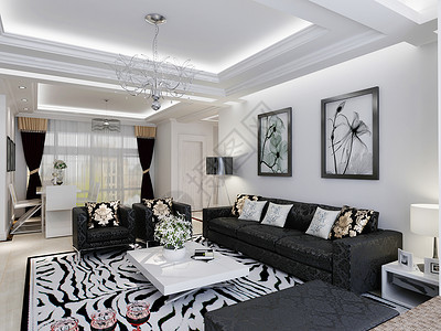 黑白灰现代客厅效果图背景图片