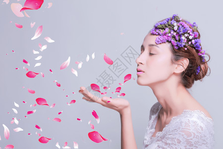 紫色枝桠花环美女素材背景图设计图片