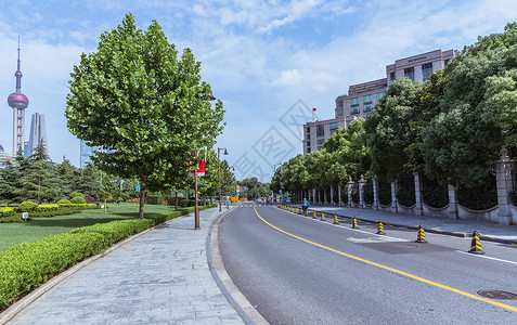 上海外滩城市空旷马路背景图片