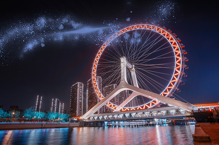 城市科技夜晚的摩天轮背景图片