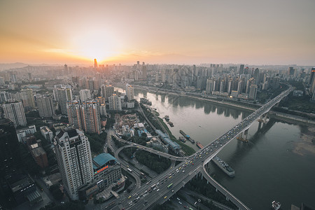 桥远景重庆日落城市风光背景