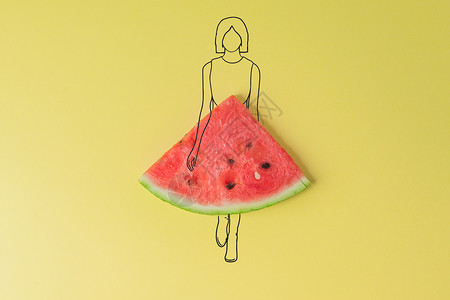 红色女孩插画西瓜裙子设计图片