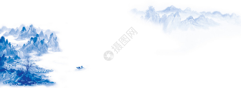 森林滑雪水墨banner设计图片