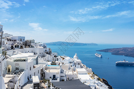 海洋小船浪漫爱琴海美景背景