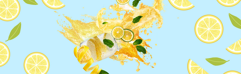 水彩柠檬清新柠檬背景设计图片