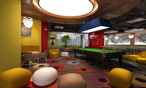 色彩缤纷桌球办公室休息厅 室内设计效果图背景