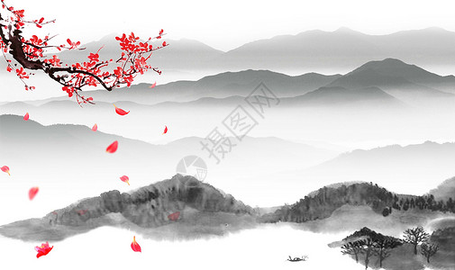 水墨花瓣中国风设计图片