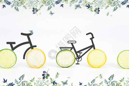 摄影插画结合柠檬自行车设计图片