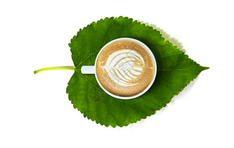 文艺树叶咖啡图片