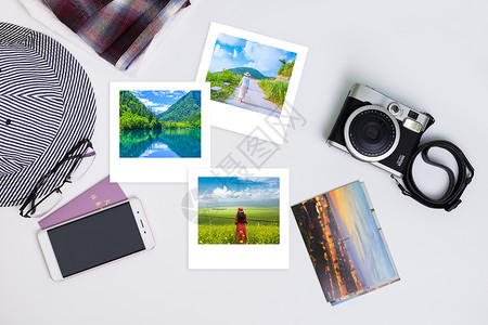 相机桌面整理旅行的拍摄相册设计图片