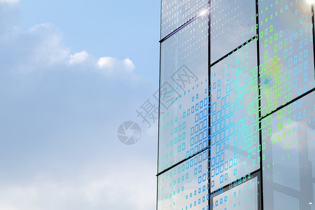 信息光束与玻璃建筑背景图片