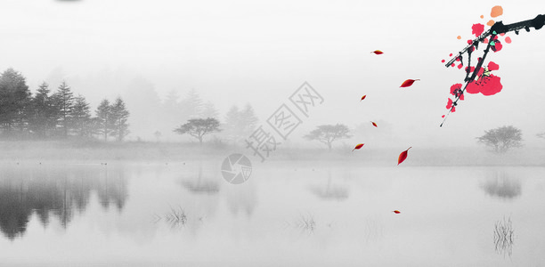 水墨湖中国风背景设计图片