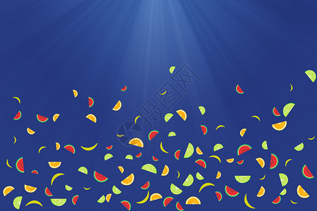 黄色绿漂浮的水果切片海底海水背景设计图片