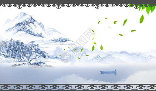 风景明信片中国风背景素材设计图片