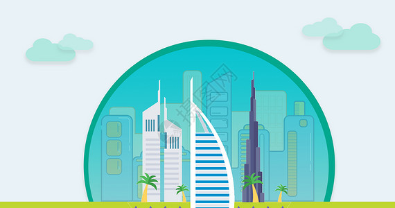 迪拜城市迪拜扁平化设计图片
