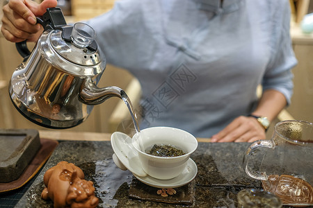 小清新茶叶泡功夫茶背景