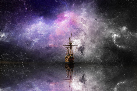 紫色的夜星空下的船只设计图片