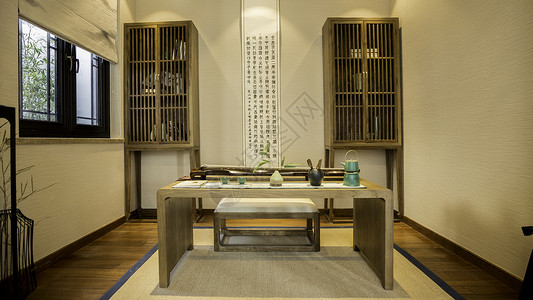 新中式客厅书法新中式样板房装修风格背景