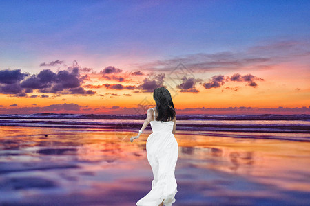 海滩散步纸箱人海洋风景远方背景设计图片