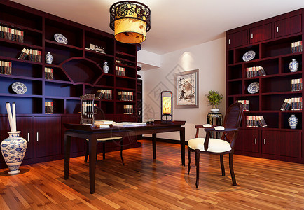 3d家具素材新中式书房效果图背景
