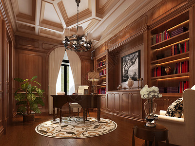 木天花板中式书房效果图背景