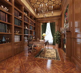 3d家具素材中式书房效果图背景