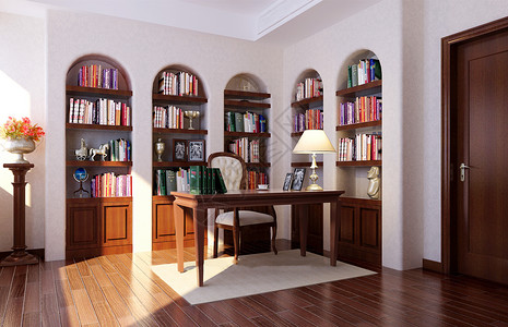 3d家具素材地中海风格书房效果图背景